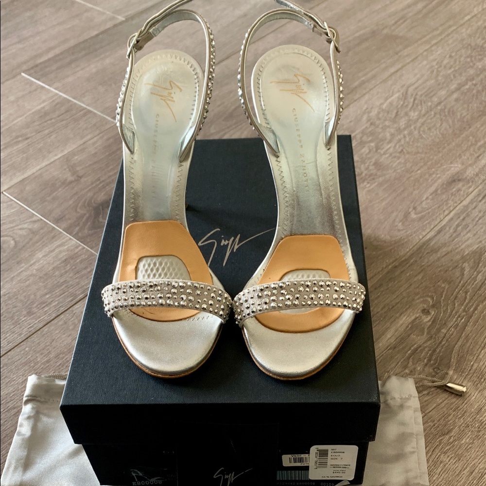 Giuseppe Zanotti silver crystal heels.  Size 7.